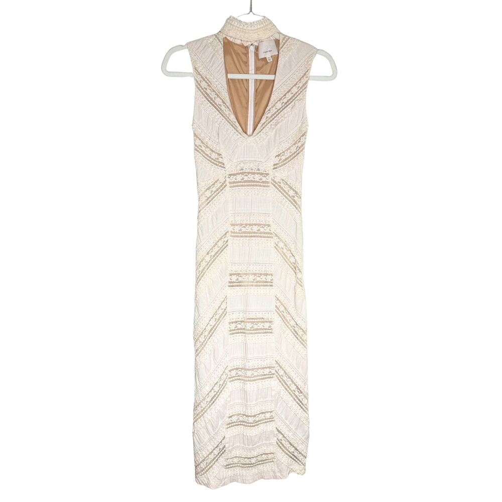 Cinq a Sept Kora Lace Choker Midi Dress Size 00 Sheath Cocktail Wedding Formal